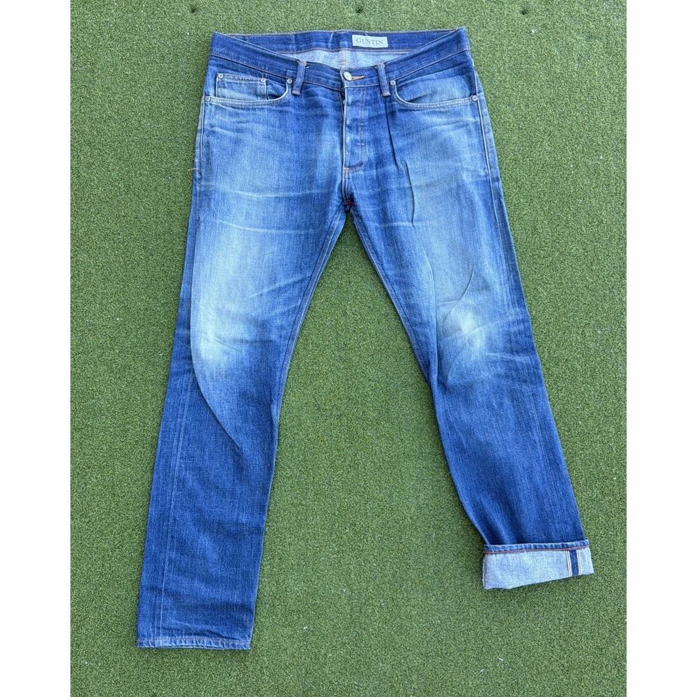 Gustin California Straight Selvedge Denim Jeans 34x32 Raw Button Fly USA